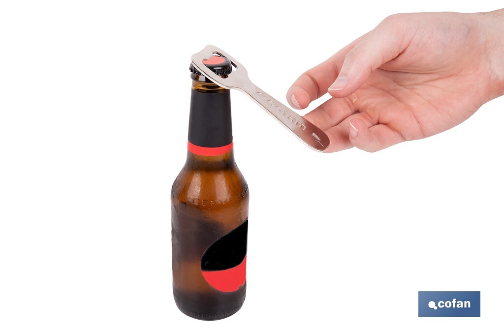 Abridor de botellas profesional | Material: acero cincado | Ideal para hostelería y uso doméstico | Medidas: 10,5 x 4 cm - Cofan