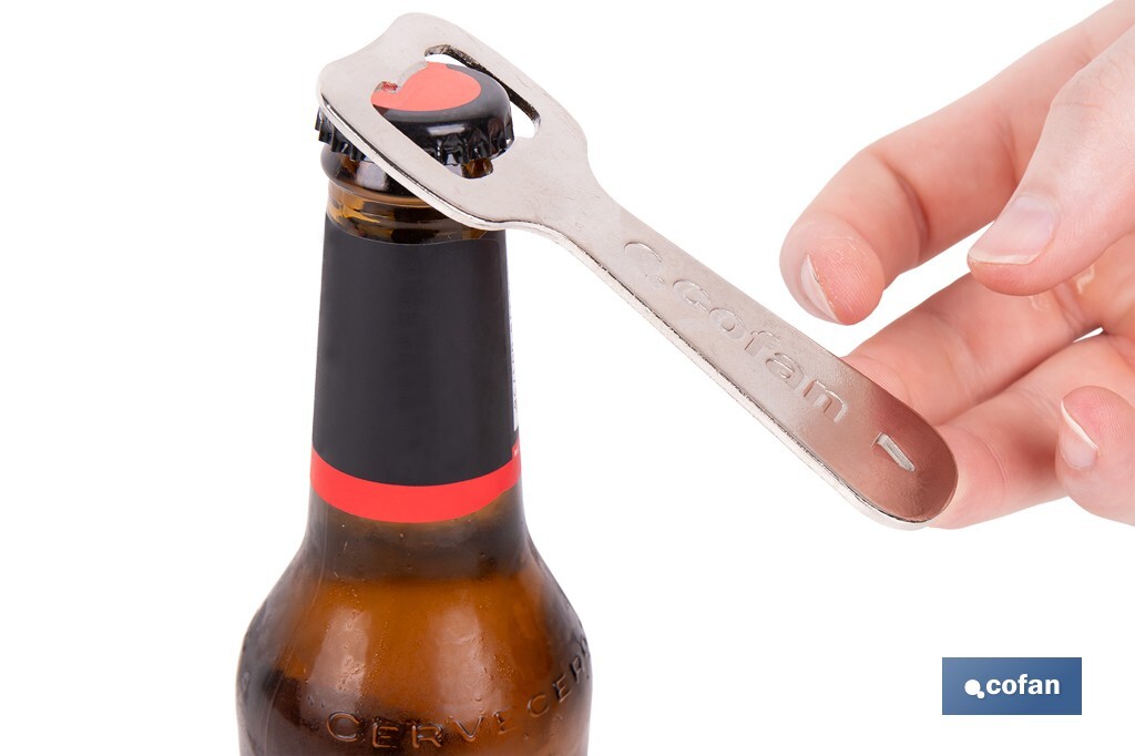 Abridor de botellas profesional | Material: acero cincado | Ideal para hostelería y uso doméstico | Medidas: 10,5 x 4 cm - Cofan