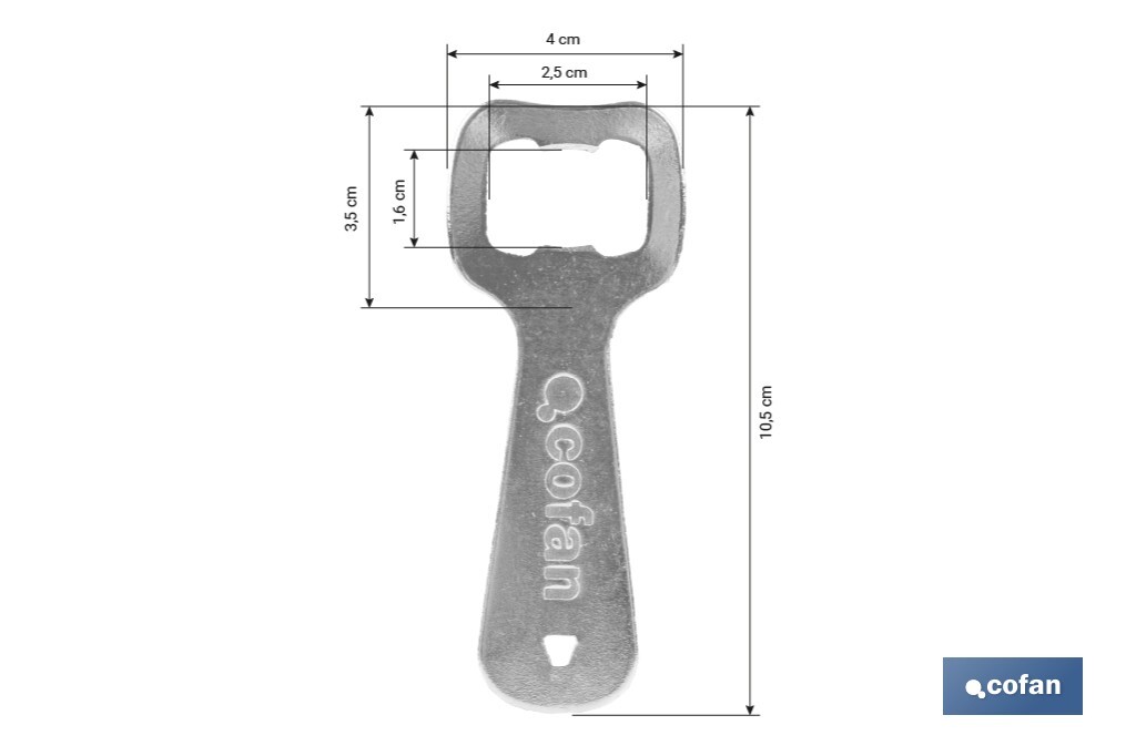 Abridor de botellas profesional | Material: acero cincado | Ideal para hostelería y uso doméstico | Medidas: 10,5 x 4 cm - Cofan