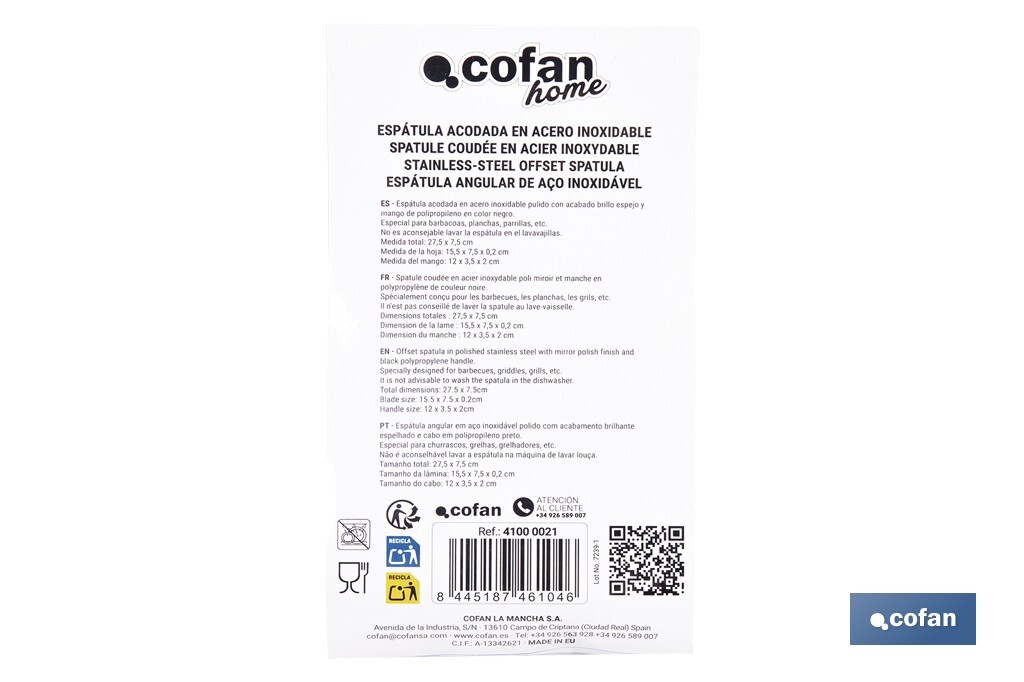 Espátula acodada de acero inoxidable | Perfecta para barbacoas, parrillas y planchas | Mango resistente y ergonómico - Cofan