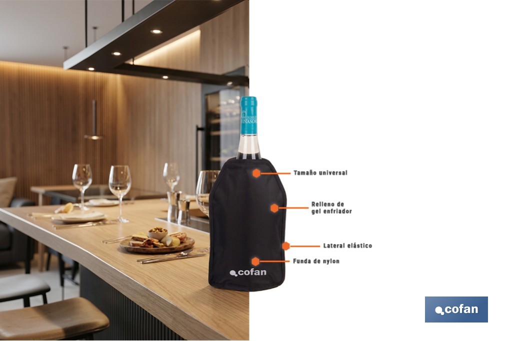 Funda enfriadora para botellas de vino y cava | Gel refrigerante integrado | Tamaño universal - Cofan