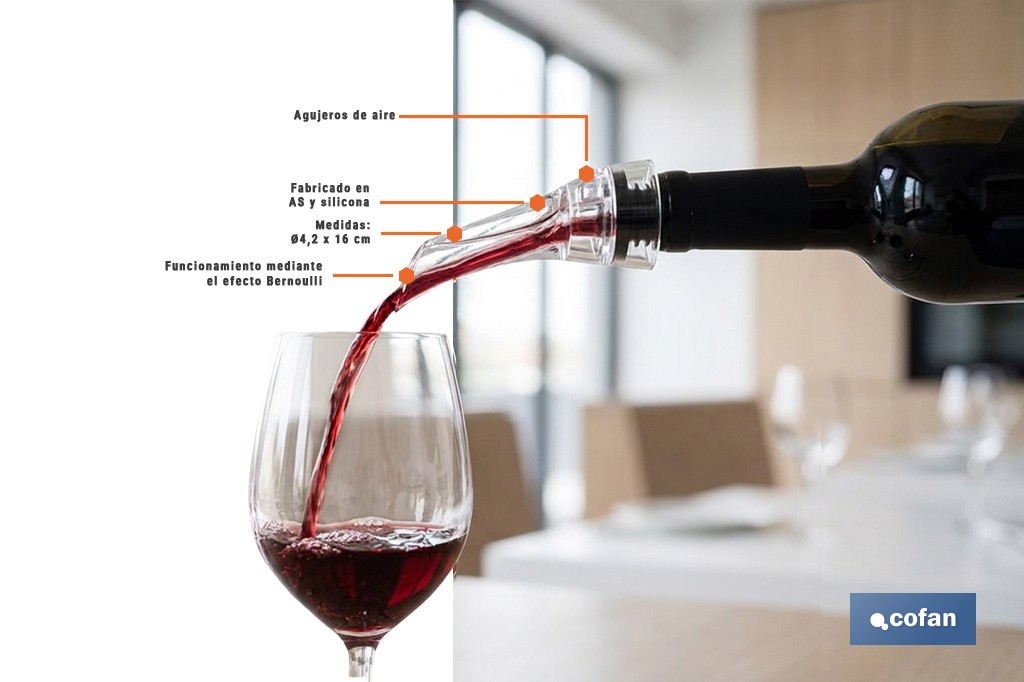 Aireador de vino de ABS y silicona | Decantador de vino transparente | Oxigena y potencia aromas en segundos - Cofan