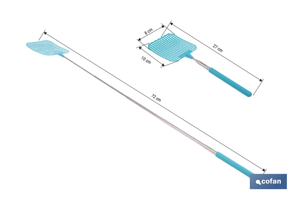 Matamoscas azules con mango telescópico y alcance de hasta 72 cm | Disponible en 3 o 12 unidades - Cofan