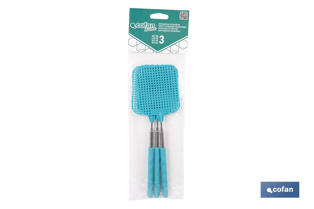 Matamoscas azules con mango telescópico y alcance de hasta 72 cm | Disponible en 3 o 12 unidades - Cofan