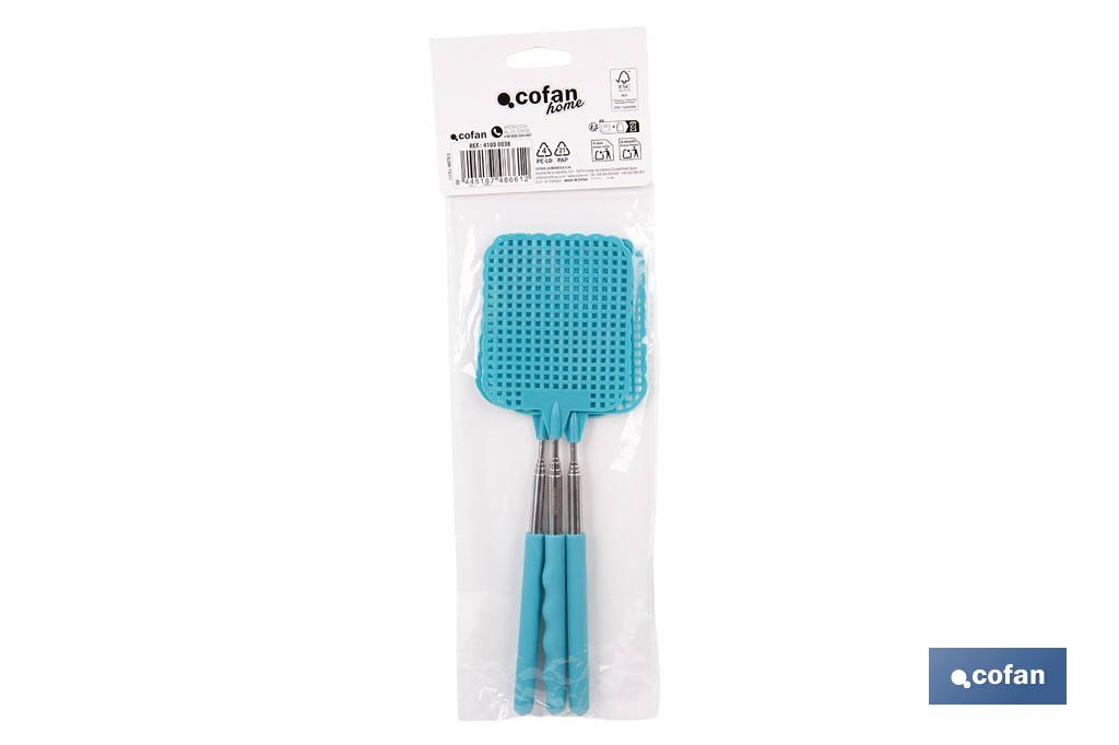 Matamoscas azules con mango telescópico y alcance de hasta 72 cm | Disponible en 3 o 12 unidades - Cofan