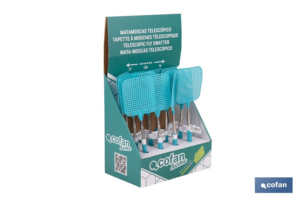 Matamoscas azules con mango telescópico y alcance de hasta 72 cm | Disponible en 3 o 12 unidades - Cofan
