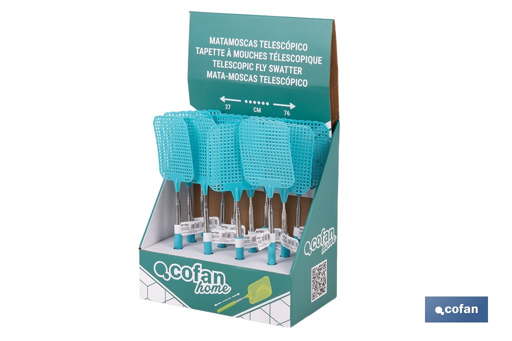Matamoscas azules con mango telescópico y alcance de hasta 72 cm | Disponible en 3 o 12 unidades - Cofan