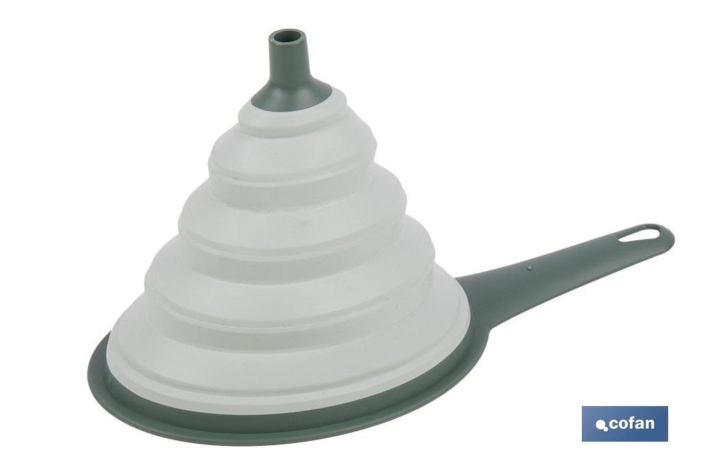 Embudo  plegable con mango  | Color: verde | Ahorro de espacio y fácil almacenamiento - Cofan