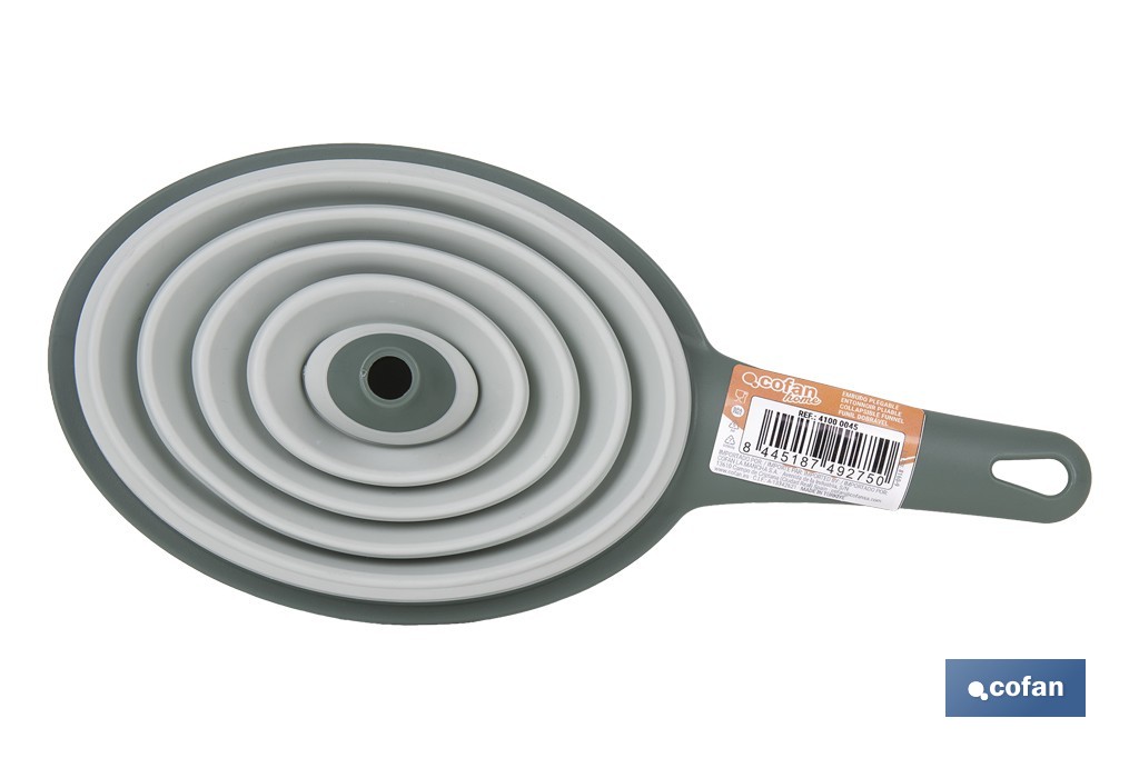 Embudo  plegable con mango  | Color: verde | Ahorro de espacio y fácil almacenamiento - Cofan