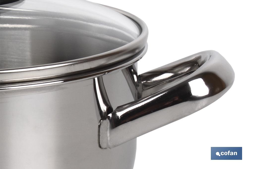 Stainless Steel Pot, Polenta Model, with glass lid and stainless steel knob | Glossy finish and rust resistant | Induction - Cofan