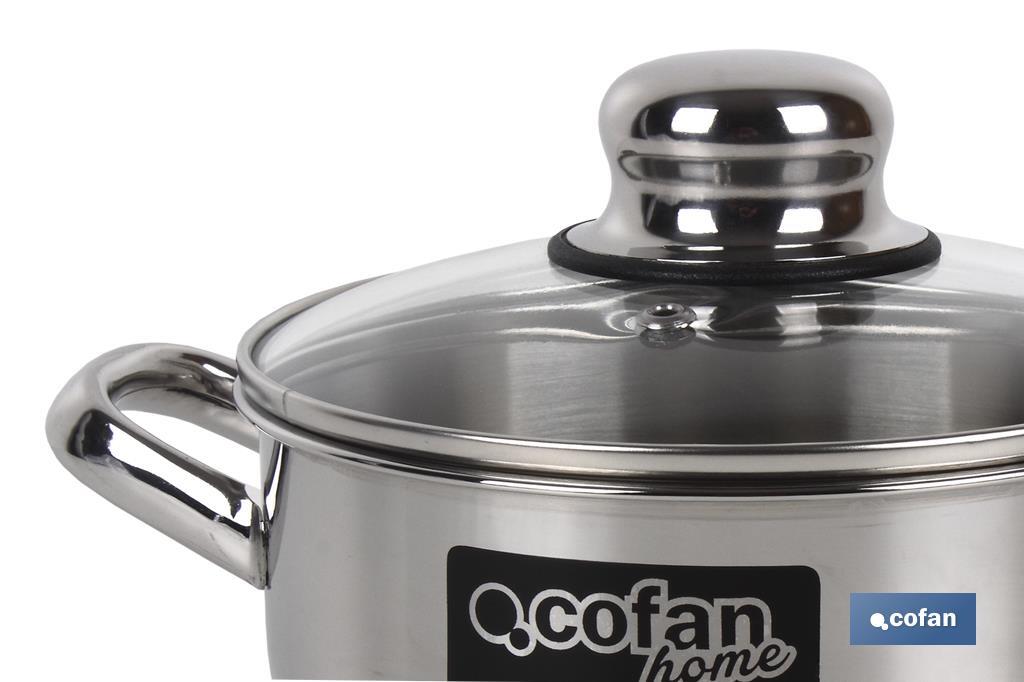 Panela Inox modelo Polenta com tampa de vidro e asa inox - Cofan