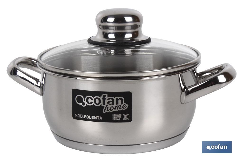 Stainless Steel Pot, Polenta Model, with glass lid and stainless steel knob | Glossy finish and rust resistant | Induction - Cofan
