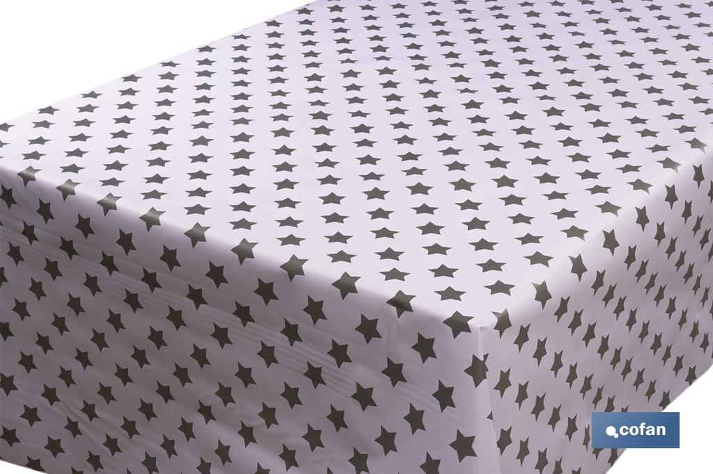 Rollo de semi hule básico | Mantel de PVC | Diseño con estrellas | Blanco y gris | Medidas: 1,40 x 25 m - Cofan