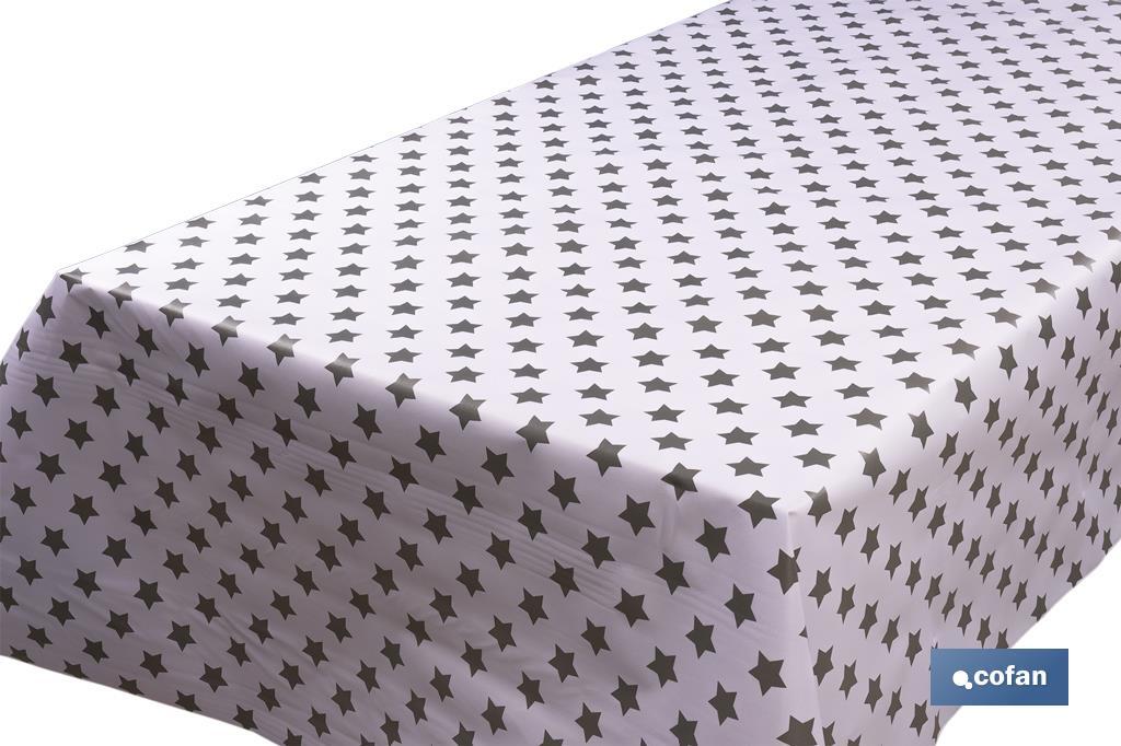 Rollo de semi hule básico | Mantel de PVC | Diseño con estrellas | Blanco y gris | Medidas: 1,40 x 25 m - Cofan