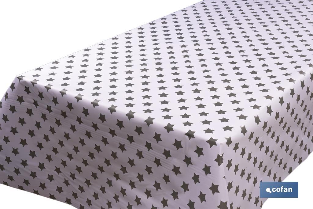 Rouleau de toile cirée | Nappe en PVC | Conception avec des étoiles | Blanc et gris | Dimensions : 1,40 x 25 m - Cofan