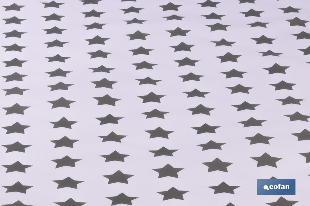 Rollo de semi hule básico | Mantel de PVC | Diseño con estrellas | Blanco y gris | Medidas: 1,40 x 25 m - Cofan