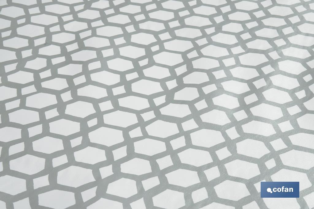 Rouleau de nappe antitache avec impression numérique avec un design d'hexagones | 50 % de coton et 50 % de PVC | Dimensions : 1,40 x 25 m - Cofan