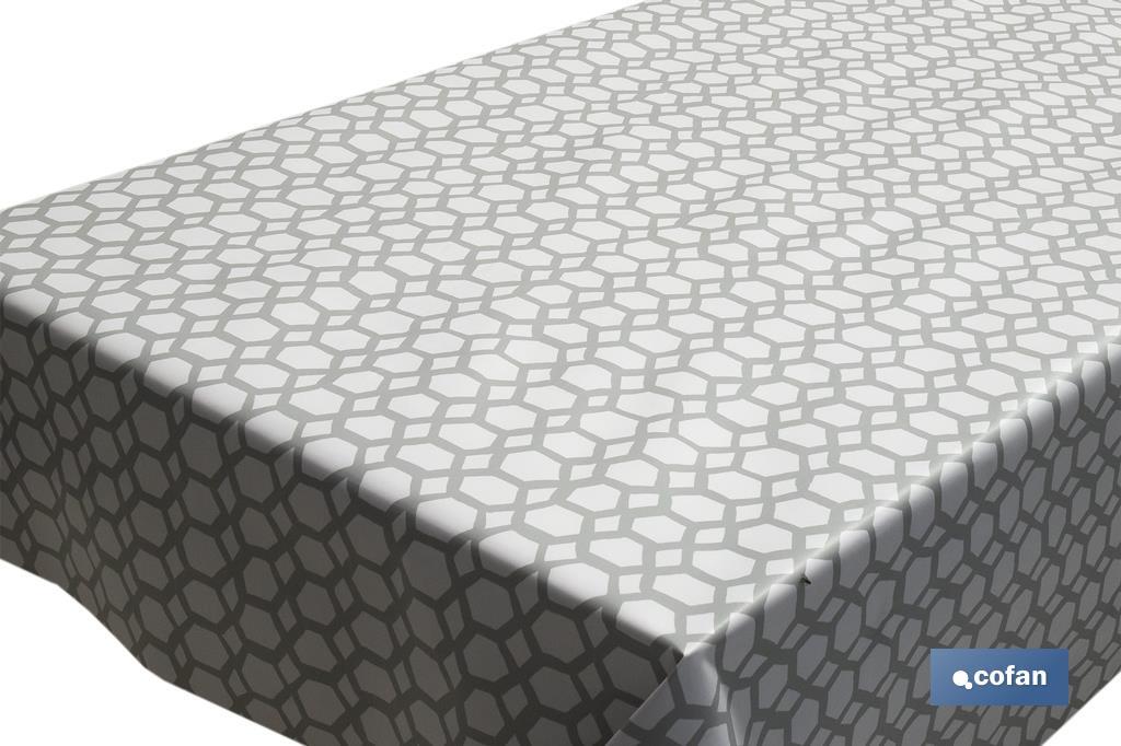 Rollo de mantel antimanchas de estampado digital con diseño de hexágonos | 50 % algodón y 50 % PVC | Medidas: 1,40 x 25 m - Cofan