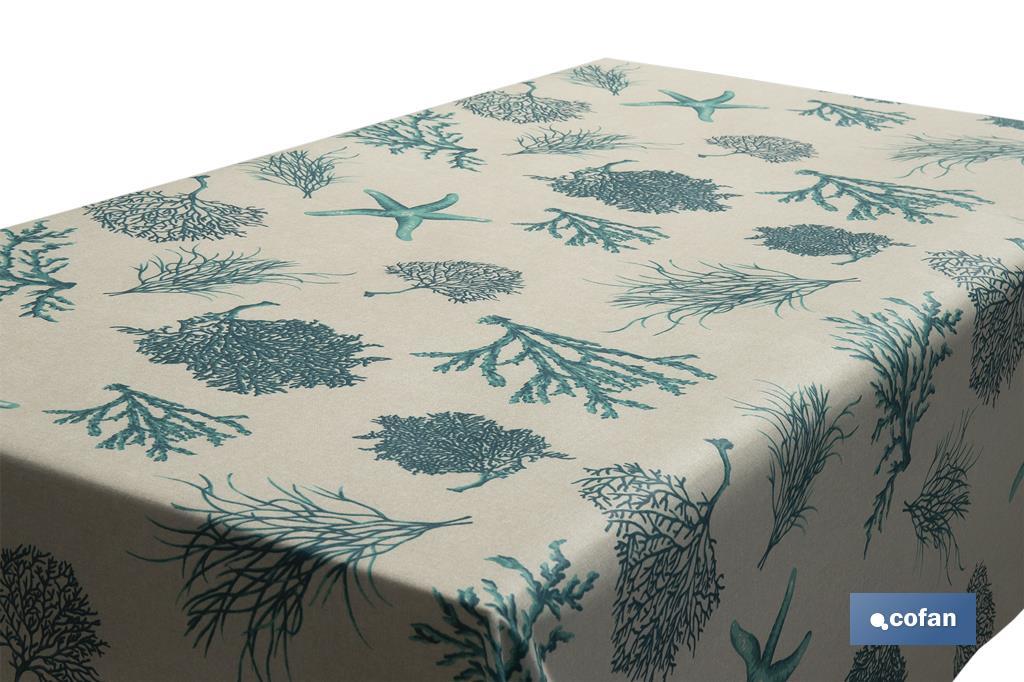 Resin-coated digital print tablecloth roll | Design with element pattern from sea water | 50% cotton and 50% polyester | Size: 1.40 x 25m - Cofan