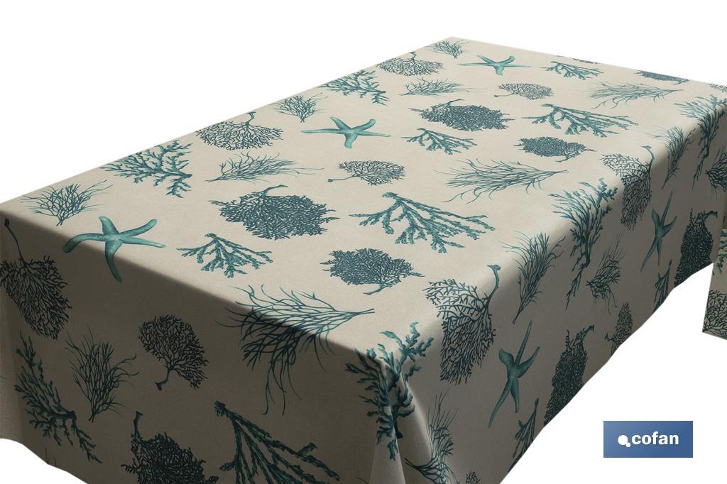 Rolo de toalha de mesa resinado com estampado digital | com desenho de elementos marinhos | 50 % algodão e 50 % de poliéster | Medidas: 1,40 x 25 m - Cofan
