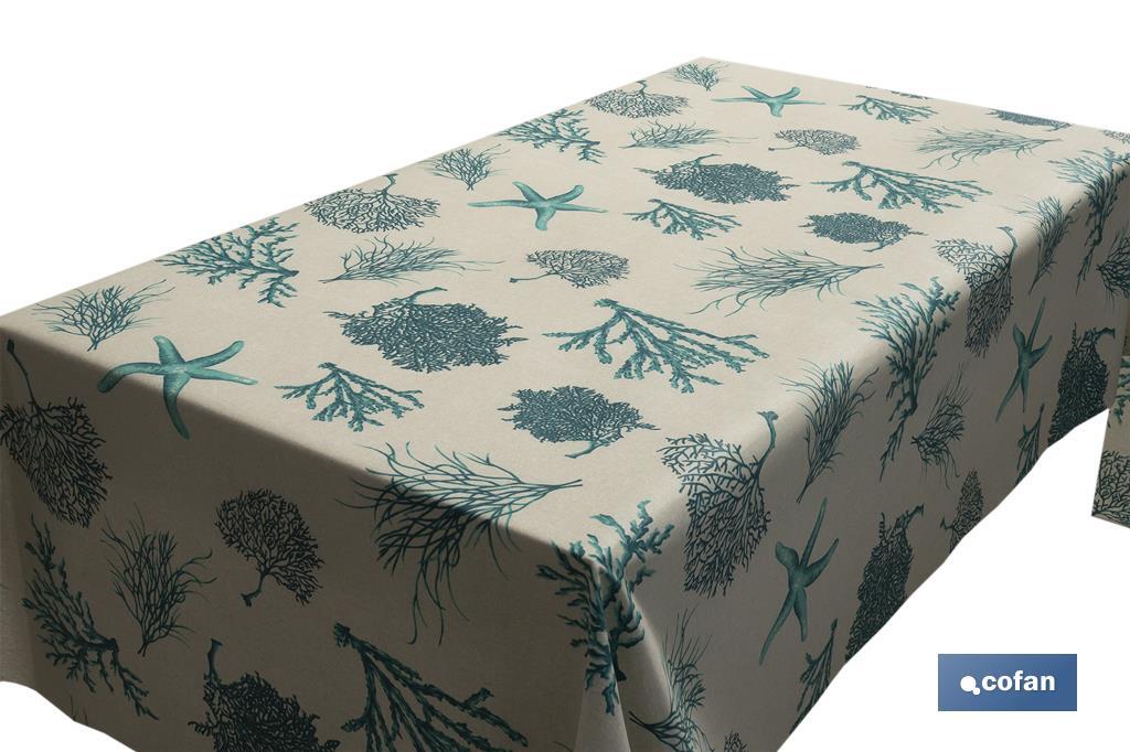 Rouleau de nappe en tissu résiné avec impression numérique | Design avec des motifs marins | 50 % de coton et 50 % de polyester | Dimensions : 1,40 x 25 m - Cofan