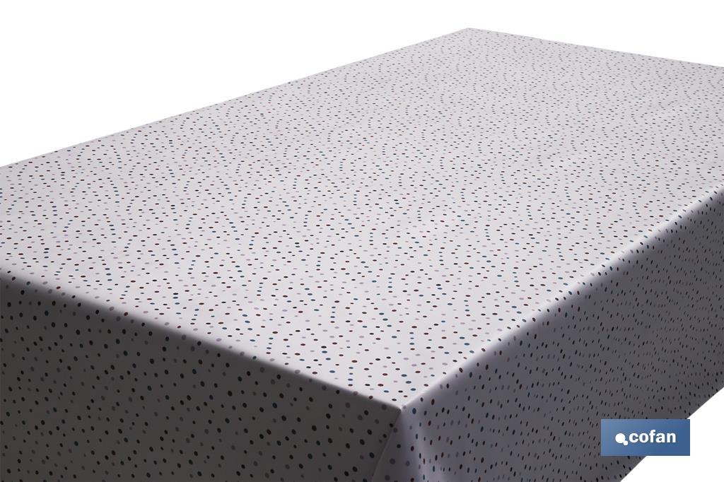 Rollo de mantel antimanchas de estampado digital con diseño con puntos | 50 % algodón y 50 % PVC | Medidas: 1,40 x 25 m - Cofan