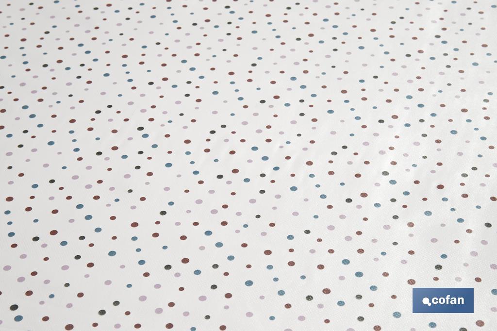 Rolo de toalha de mesa anti manchas estampado digital com desenho de pontos | 50 % algodão e 50 % de PVC | Medidas: 1,40 x 25 m - Cofan