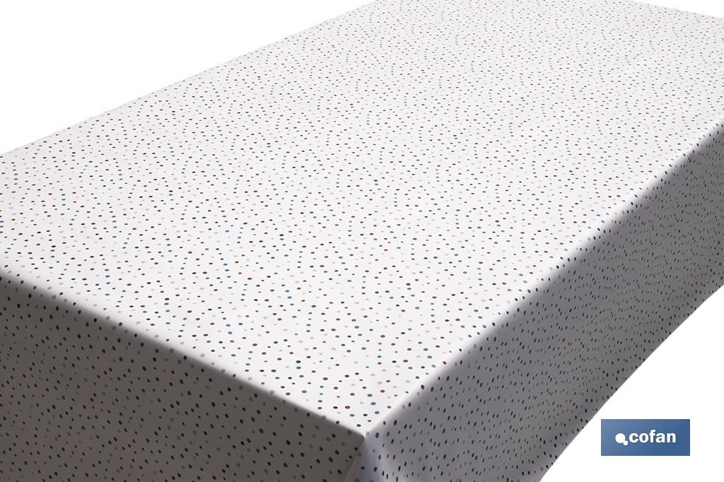 Rouleau de nappe antitache avec impression numérique avec un design avec des points | 50 % de coton et 50 % de PVC | Dimensions : 1,40 x 25 m - Cofan