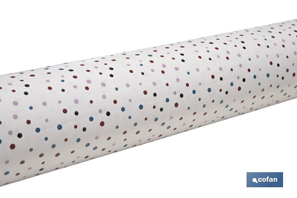 Rotolo di cerata antimacchia con stampe digitali di puntini | 50% cotone e 50% PVC | Dimensioni: 1,40 x 25 m - Cofan