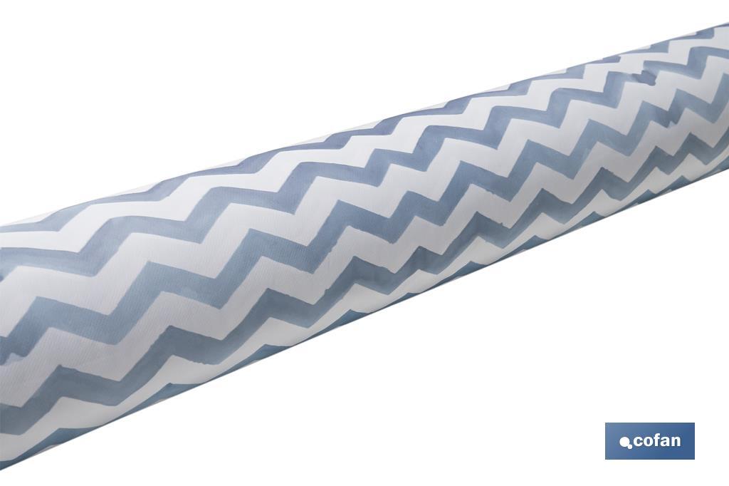 Rolo de toalha de mesa anti manchas estampado digital com desenho de listras | 50 % algodão e 50 % de PVC | Medidas: 1,40 x 25 m
 - Cofan