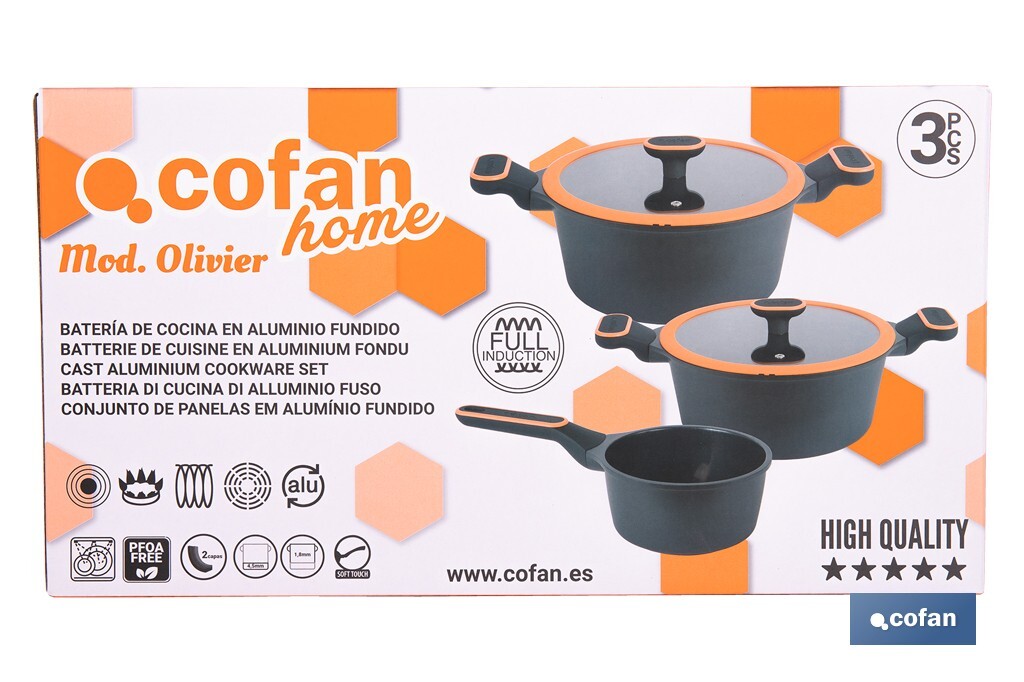 Batería de Cocina Full Induction | 3 Piezas | Aluminio Fundido - Cofan