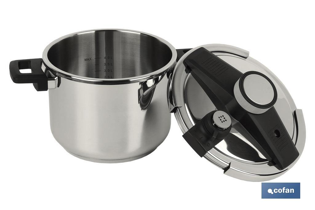 Pressure cooker of 4 or 6 litres, Queen Model | Stainless steel | Induction | One-handed lid closing - Cofan