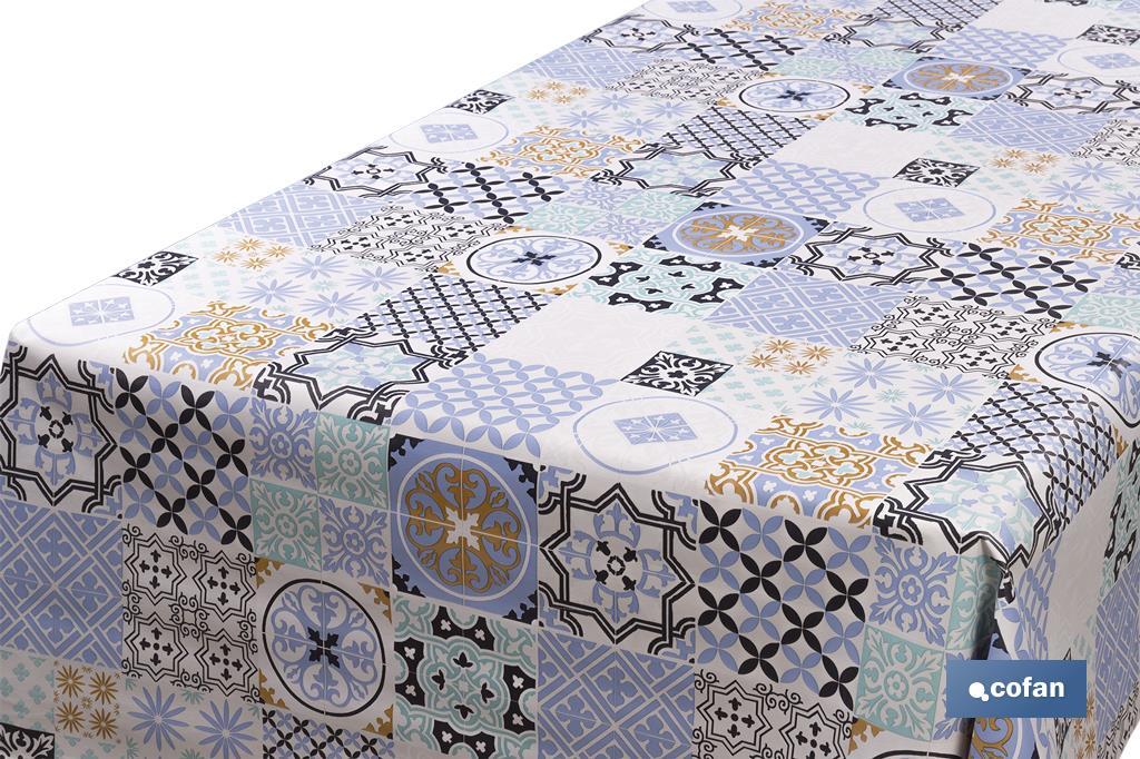 Rollo de semi hule básico | Mantel de PVC | Diseño con estampado de mosaicos | Medidas: 1,40 x 25 m - Cofan
