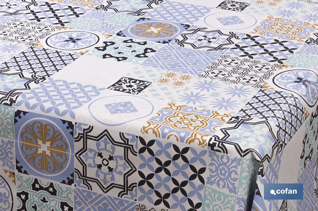 Rollo de semi hule básico | Mantel de PVC | Diseño con estampado de mosaicos | Medidas: 1,40 x 25 m - Cofan