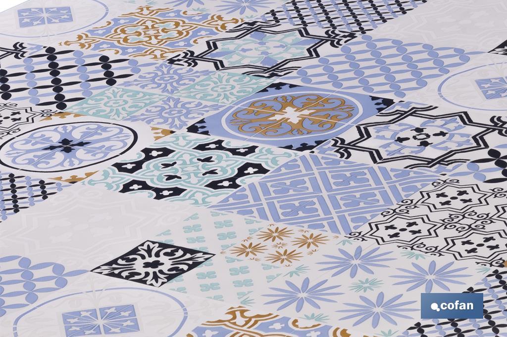 Rollo de semi hule básico | Mantel de PVC | Diseño con estampado de mosaicos | Medidas: 1,40 x 25 m - Cofan