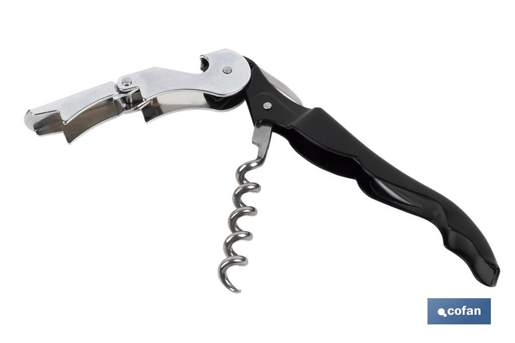 Professional corkscrew with foil cutter | Double-levered corkscrew | Stainless steel and polypropylene - Cofan