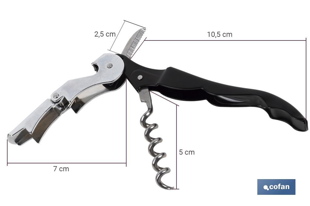 Saca-rolhas profissional com lâmina corta cápsulas | Sistema de suporte duplo | Aço inox e polipropileno - Cofan