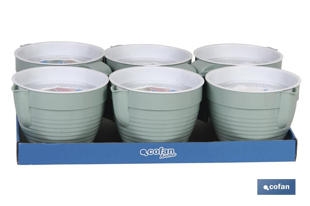 Grasera con colador de 500 ml Modelo Albahaca | Graseras de Cocina | Varios Colores | Medidas: 16,5 x 12 x 10 cm - Cofan