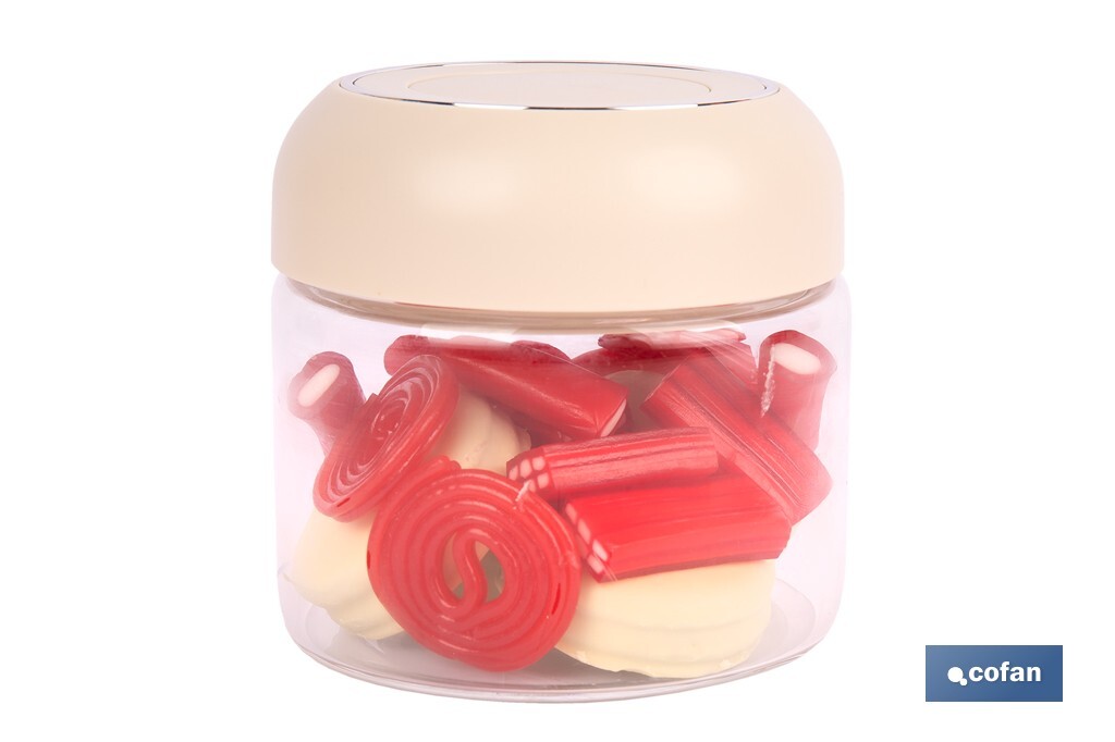 Bote de cocina de vidrio borosilicato | Tapa beige | Cierre a presión | Capacidad: 400 ml | Almacenaje de alimentos | Medidas: Ø10 x 9,6 cm - Cofan