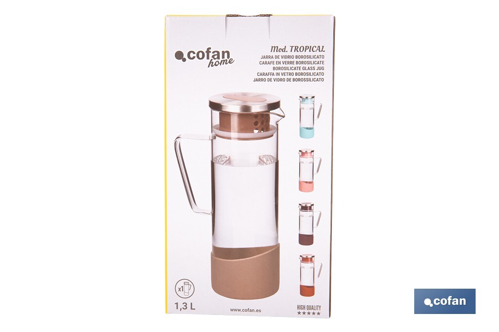 Borosilicate glass jar | 1,300ml Capacity | Several Colours | Size: 27.5 x 16.5cm ø 10cm - Cofan