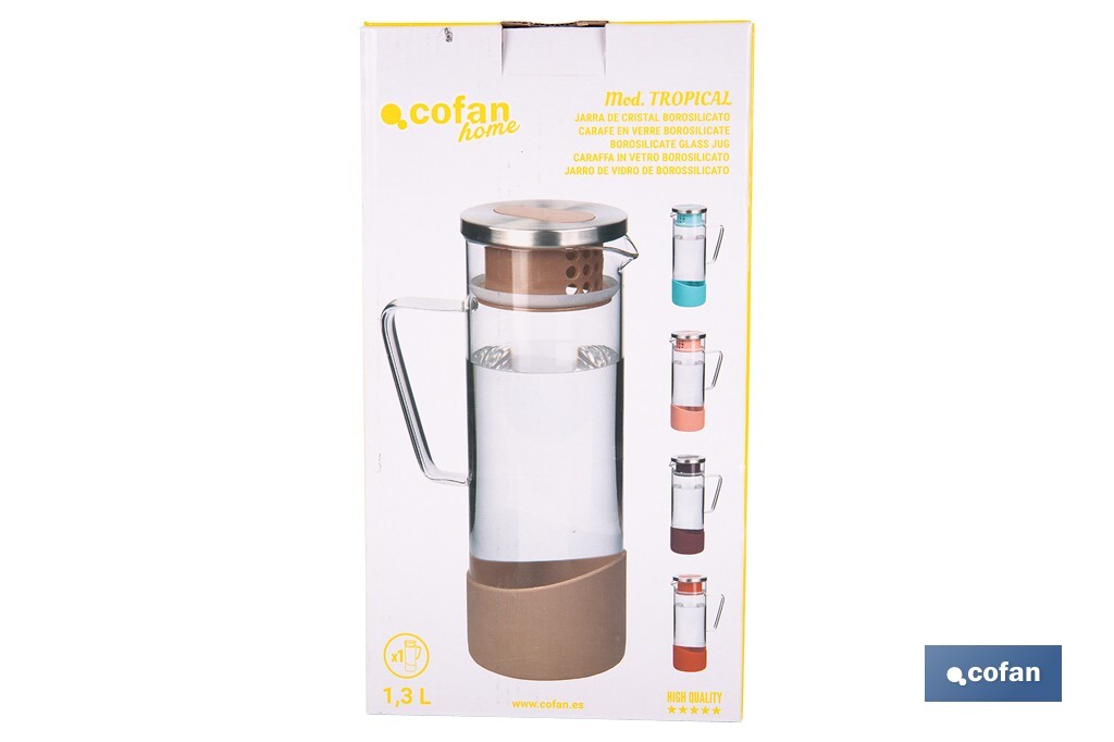 Borosilicate glass jar | 1,300ml Capacity | Several Colours | Size: 27.5 x 16.5cm ø 10cm - Cofan