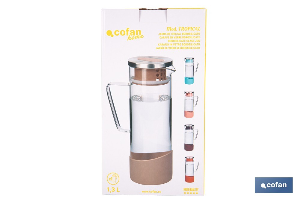 Borosilicate glass jar | 1,300ml Capacity | Several Colours | Size: 27.5 x 16.5cm ø 10cm - Cofan