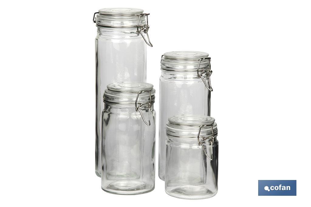 Set of 4 storage glass jars | 750-1,150-1,500-2,100ml Capacity - Cofan