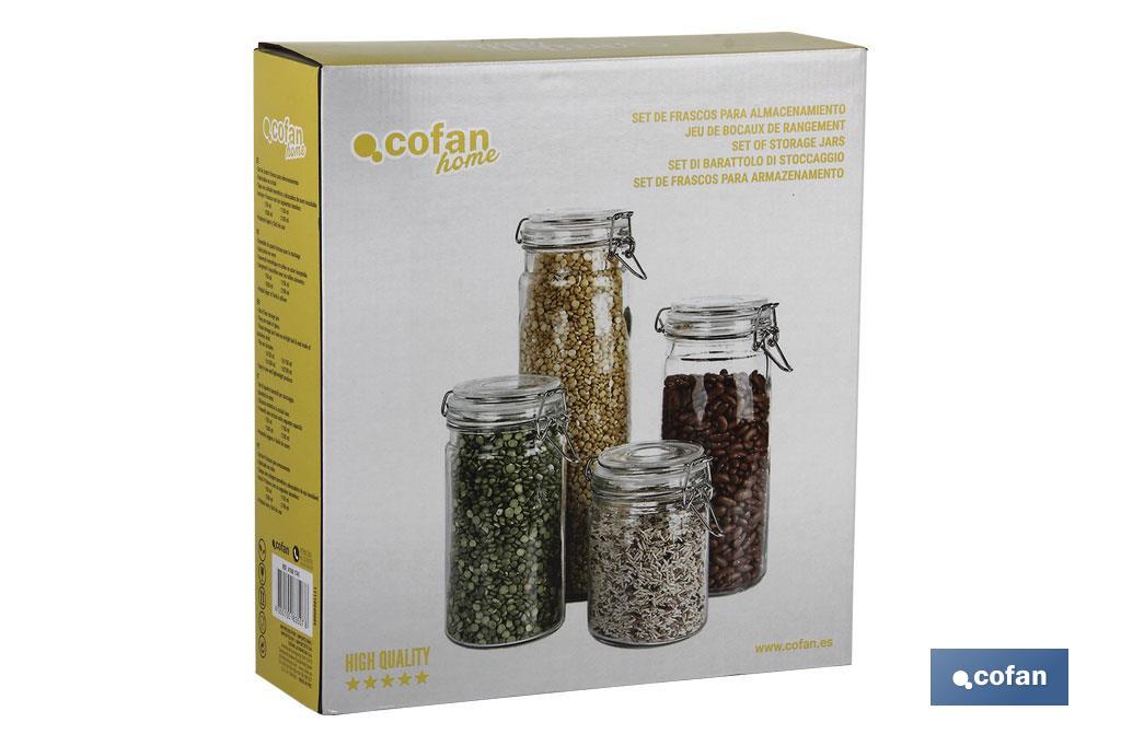 Conjunto de 4 potes de vidro para armazenamento I Capacidade de 750 - 1150 - 1500 - 2100 ml - Cofan