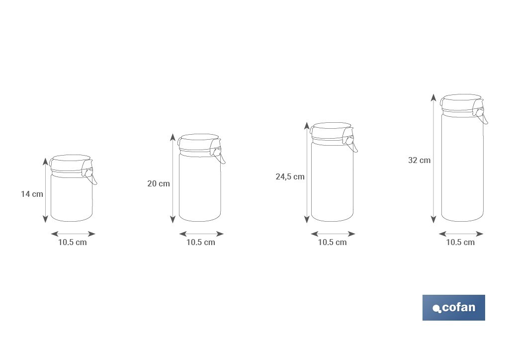 Set de 4 Frascos de Vidrio | Para Almacenamiento | Capacidad de 750 - 1150 - 1500 - 2100 ml - Cofan