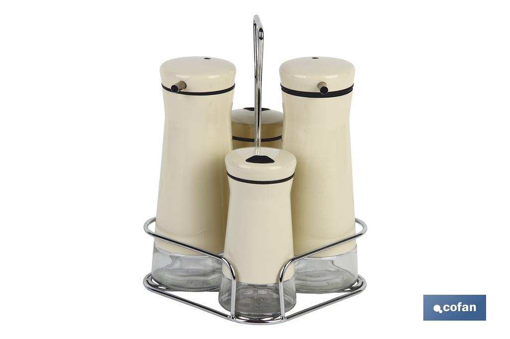 Cruet set of 4 pieces | 2-piece capacity of 230ml and 2-piece capacity of 120ml | Beige Colour - Cofan