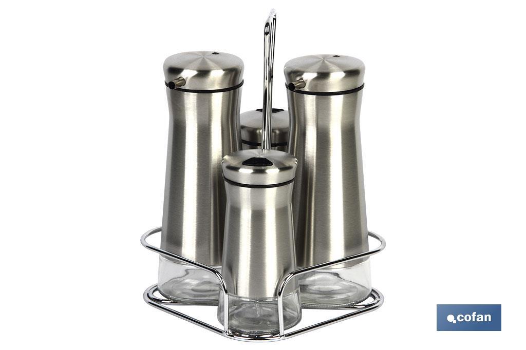 Cruet set of 4 pieces | 2-piece capacity of 230ml and 2-piece capacity of 120ml | Staineless Steel - Cofan