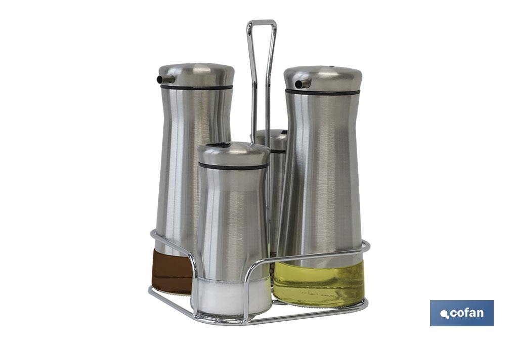 Cruet set of 4 pieces | 2-piece capacity of 230ml and 2-piece capacity of 120ml | Staineless Steel - Cofan