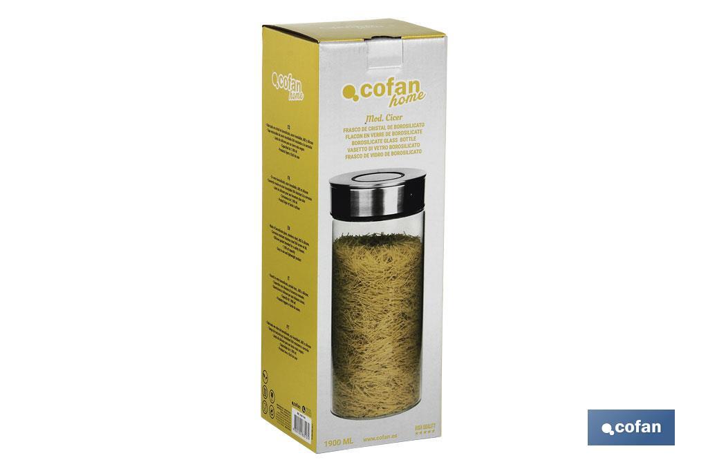 Frasco de vidrio borosilicato | Capacidad desde 550 ml hasta 1900 ml | Apto para uso alimentario - Cofan