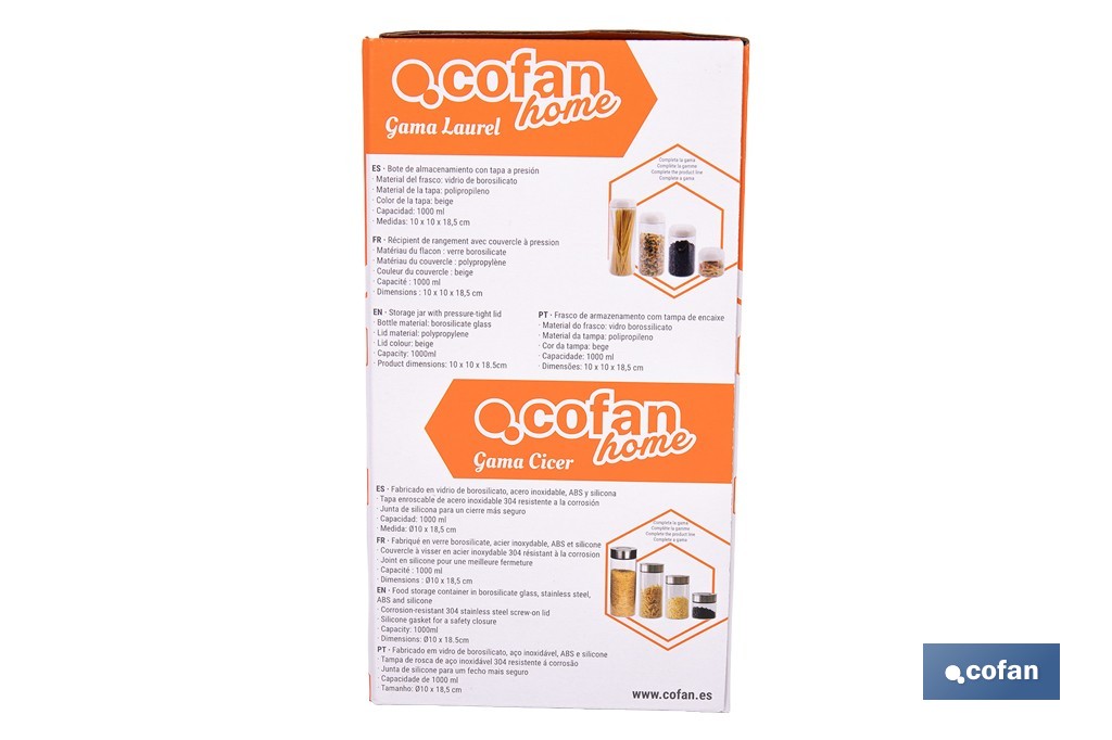 Frasco de vidro borosilicato | Modelo Cicer | Adequado para uso alimentar - Cofan